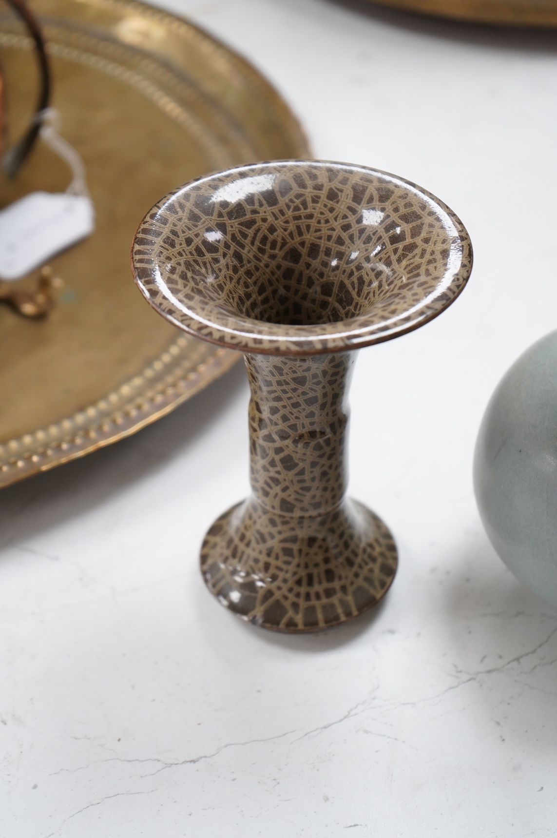 A Chinese crackle glaze bottle vase and a Gu vase, largest 19cm high